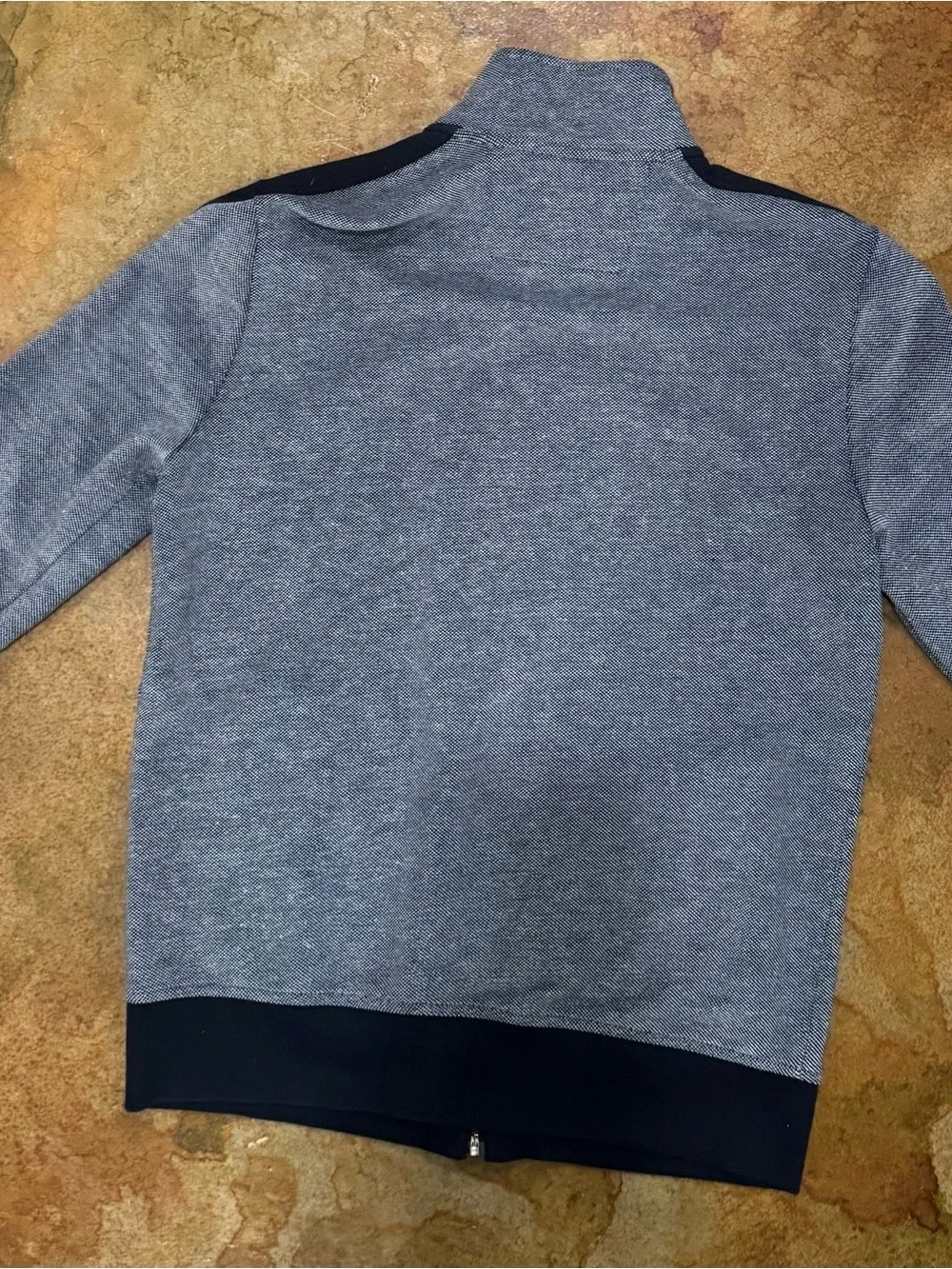 Banana Republic Men's Navy and White Zip-Front Sweater with White Accents